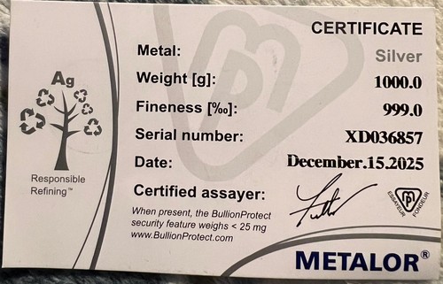 Metalor silver 1kg bar 999 - 1kg, 0.999