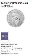 Silver Britannia coin 1 oz.